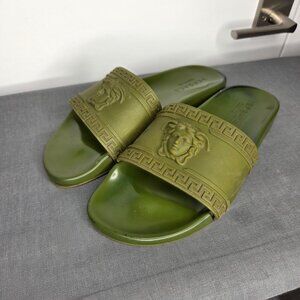 Men's Versace Olive Green Rubber Medusa Slip-On Sandals US 10 EU 44